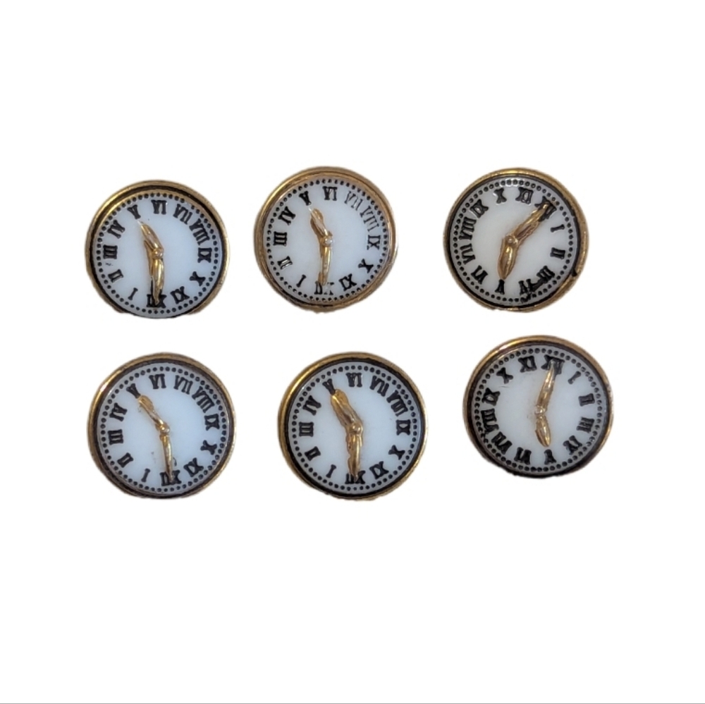 6 Vintage French Porcelain Buttons - Half Inch - Clock Faces